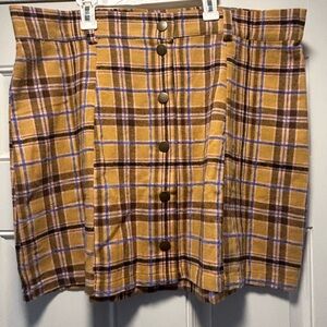 Unique Vintage Plaid Button-Front A-Line Skirt in Mustard